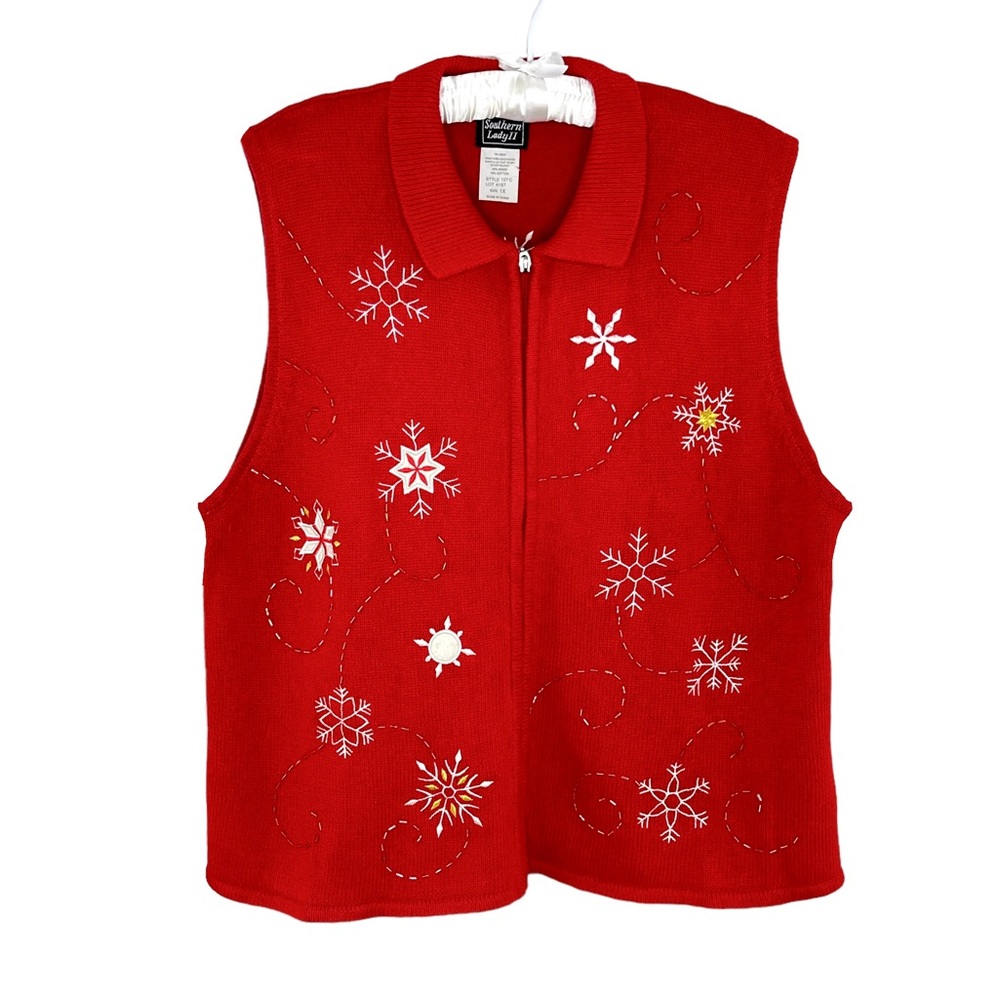Southern Lady II Red Snowflake Sweater Vest Size 1X - Picture 1 of 7